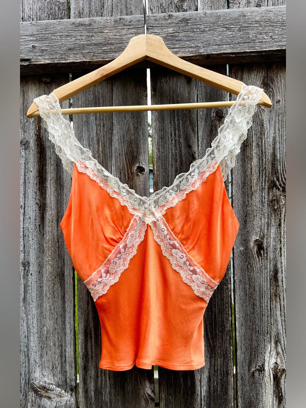 Lace Trim Satin Cami Tank - Orange